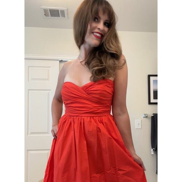 TOCCIN x RTR Red Sweetheart Neckline Strapless Flowy Skirt Midi Dress Size 14 - Picture 16 of 16